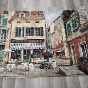 Vintage French "Restaurant de La Colonne" Jacquard-Woven Tapestry Wall Hanging